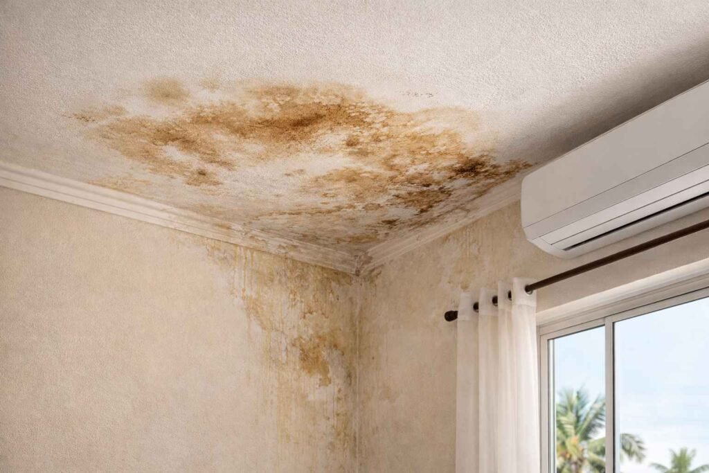 Manchas de humedad en techo por filtración en vivienda de Barranquilla