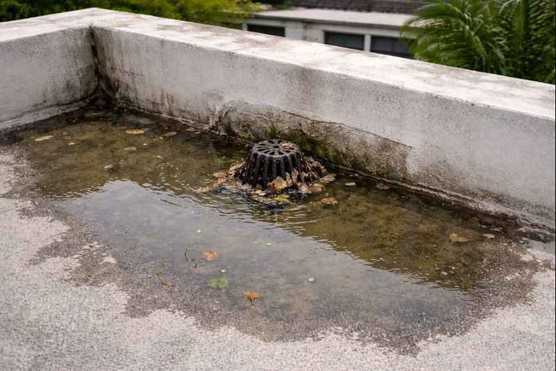 Techo con encharcamiento por pendiente deficiente y desagüe obstruido