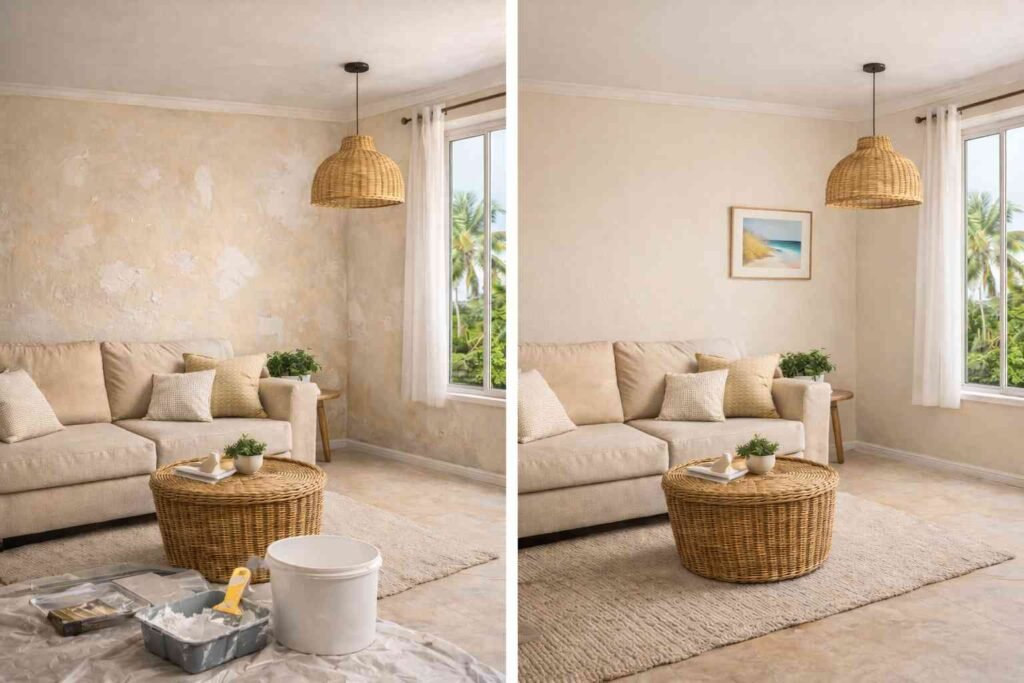 Antes y después de pintura interior profesional en apartamento en Barranquilla