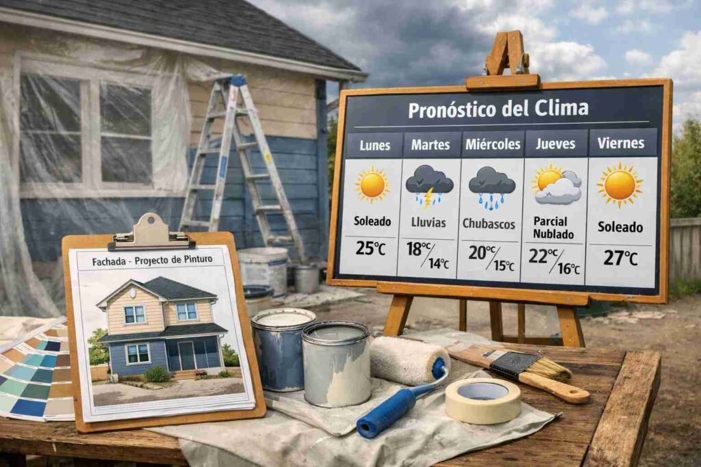 Planificación de pintura de fachada con pronóstico del clima en Barranquilla