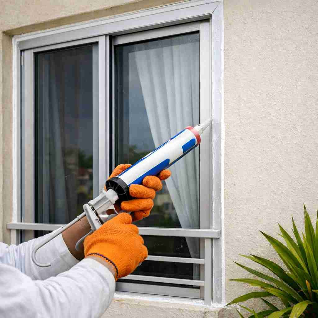 Sellado de juntas y perímetro de ventana para evitar filtraciones en fachada