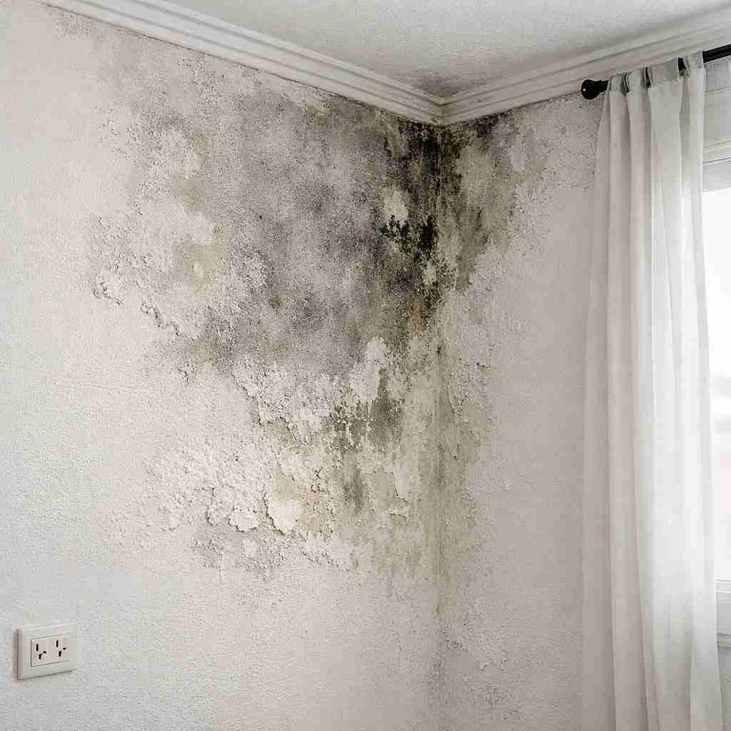 Mancha de humedad en muro interior por condensación en Barranquilla