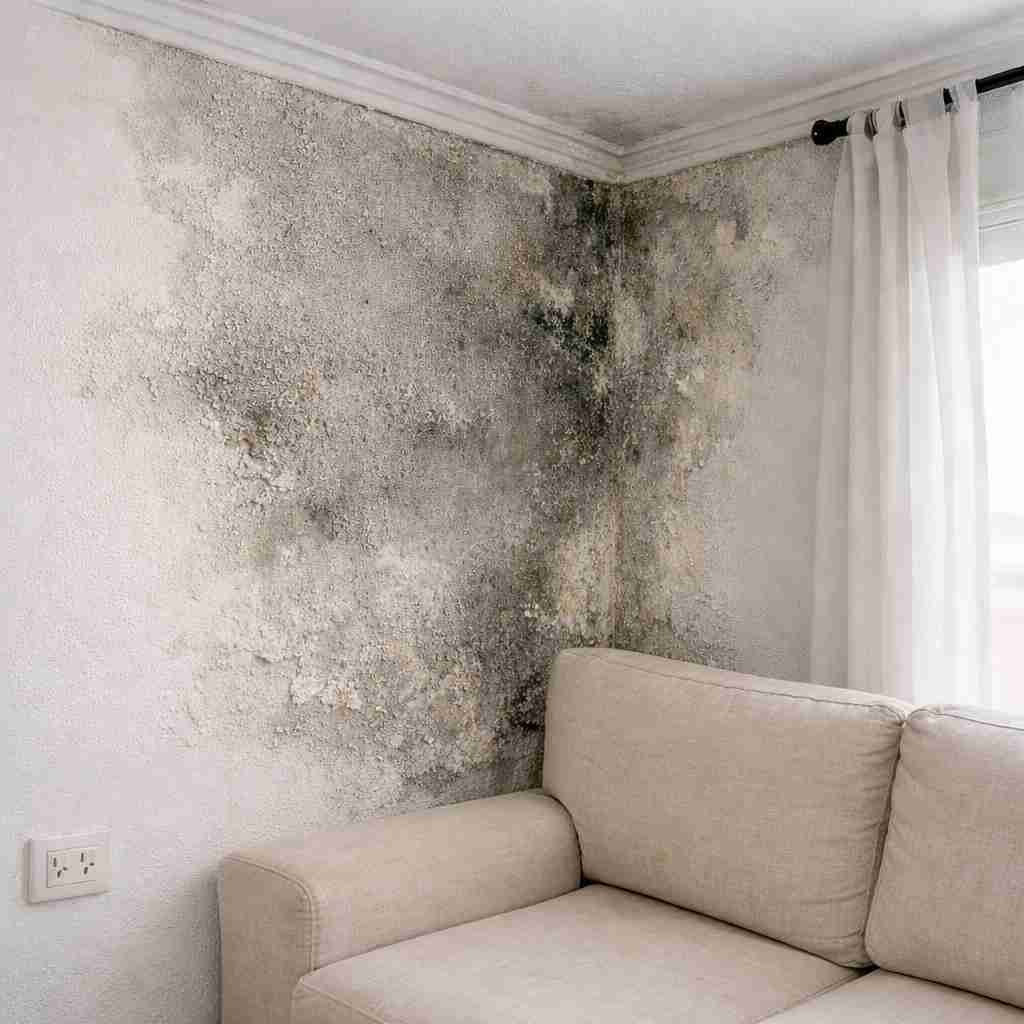 Humedad en esquina interior y detrás de mueble por falta de ventilación